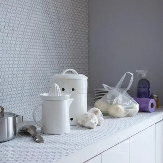 penny mosaics as countertop surface